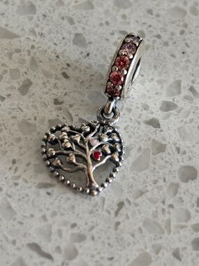 Pandora Silver Tree of Love Heart Charm with Pink Stones